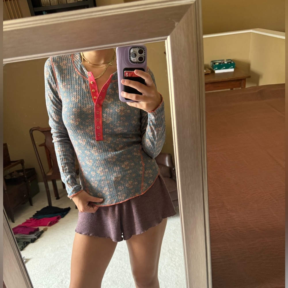 Natural Life Mix and Match Waffle Knit Floral Sleeping Top